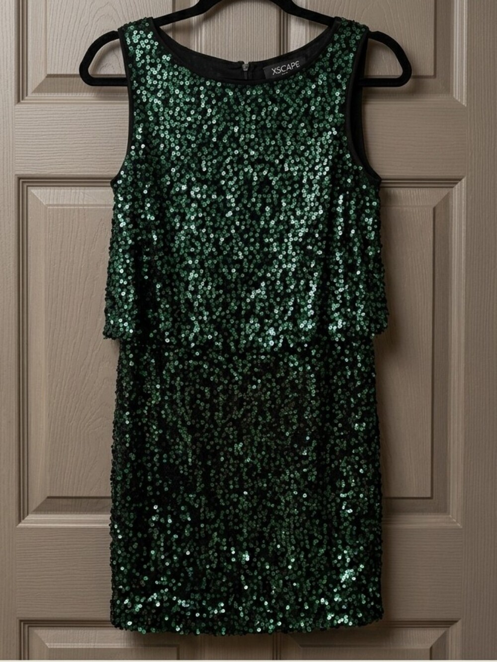 Xscape Green Black Sequin Cocktail Dress